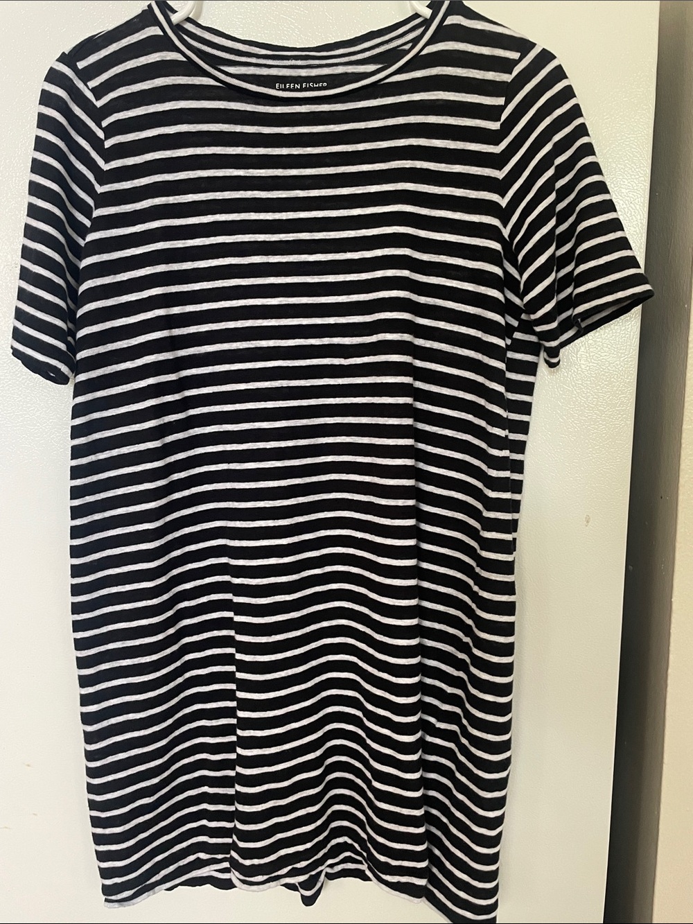 Eileen Fisher PS 100% Linen Black and White Striped Long Sleeve Tee